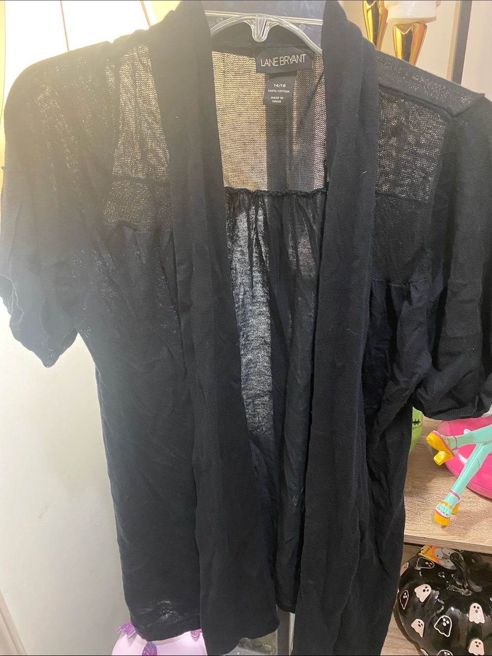 Lane Bryant Black Sheer Open-Front Short-Sleeve Cardigan